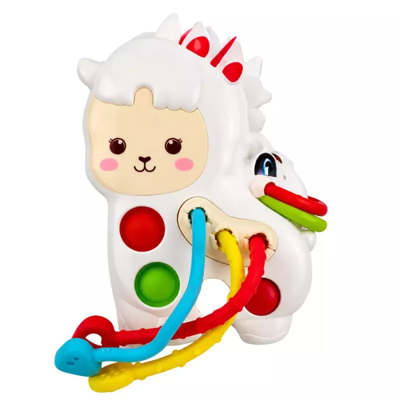 LEAN TOYS Sensorikspielzeug für Kleinkinder Lama mit Schnüren Pop-It Perlen