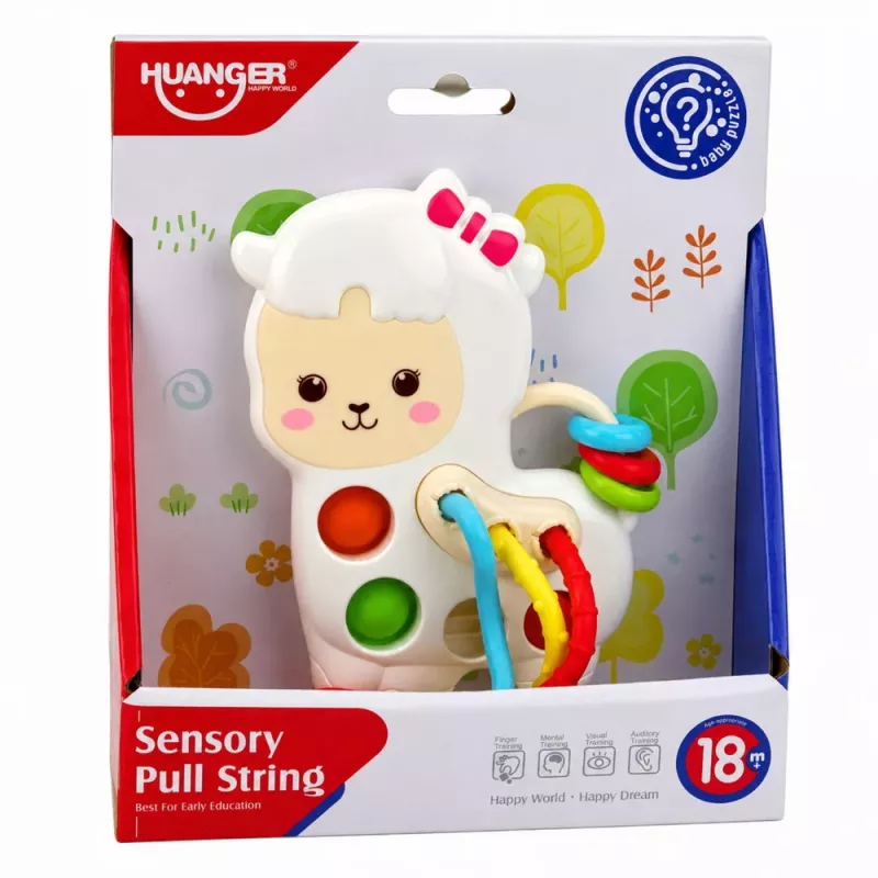 LEAN TOYS Sensorikspielzeug für Kleinkinder Lama mit Schnüren Pop-It Perlen