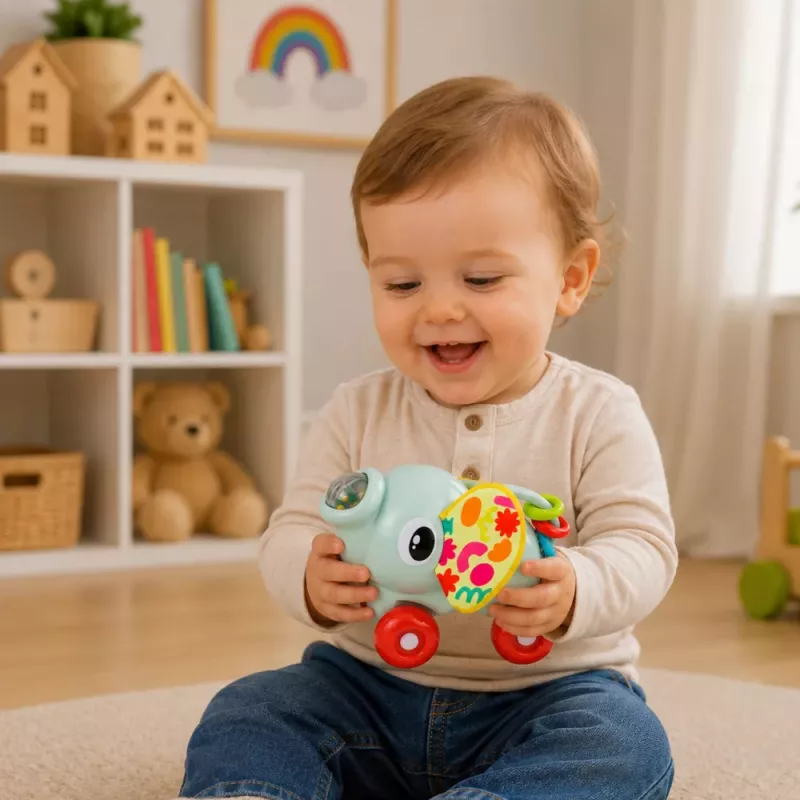 LEAN TOYS Interaktives sensorisches Spielzeug Elefantenauto für Kleinkinder Grau