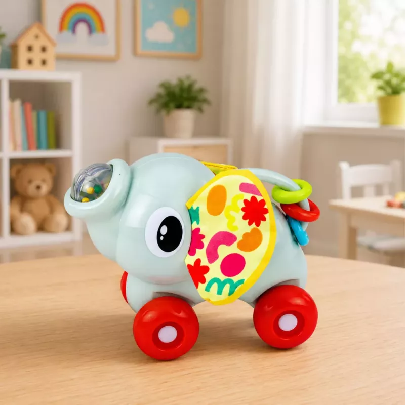 LEAN TOYS Interaktives sensorisches Spielzeug Elefantenauto für Kleinkinder Grau