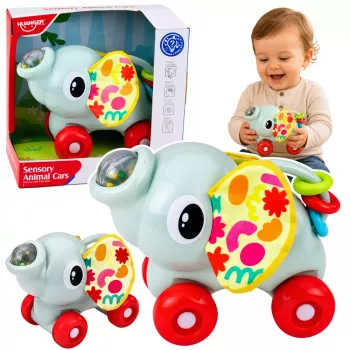 LEAN TOYS Interaktives sensorisches Spielzeug Elefantenauto für Kleinkinder Grau