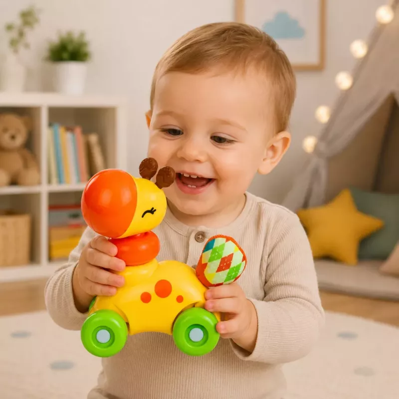 LEAN TOYS Interaktives sensorisches Spielzeug Giraffenauto für Kleinkinder Gelb
