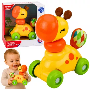 LEAN TOYS Interaktives sensorisches Spielzeug Giraffenauto für Kleinkinder Gelb