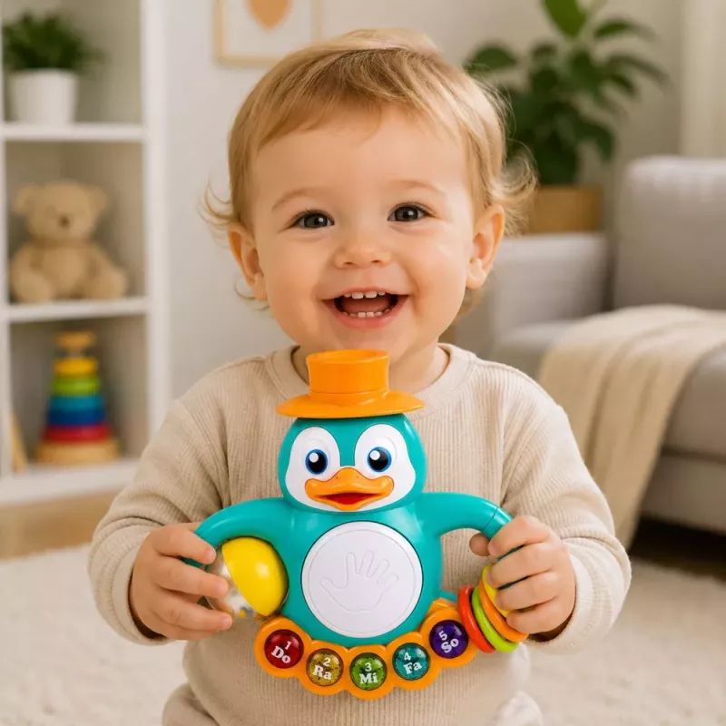 LEAN TOYS Interaktives Spielzeug Pinguin Klavier Trommel Perlen Rasselball