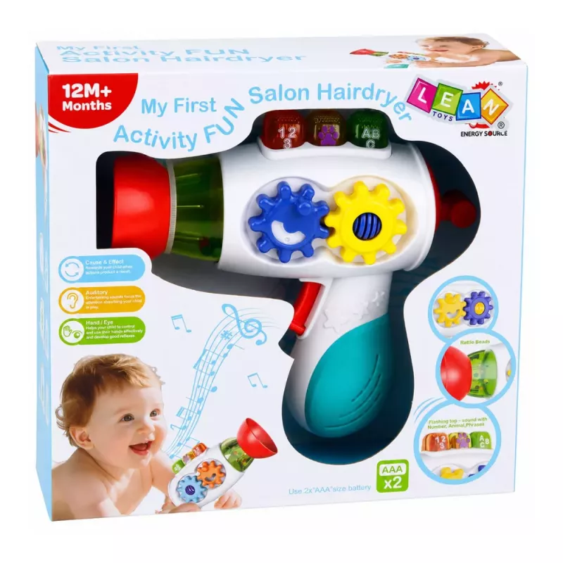 LEAN TOYS Interaktiver Baby-Trockner mit Lichtern, Geräuschen, Zahnrädern und Bällen