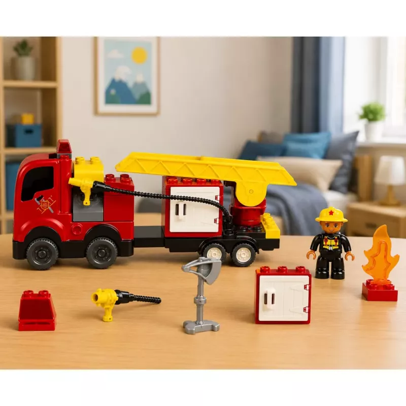 LEAN TOYS Feuerwehr motorisierter Feuerwehr-LKW Feuerwehrfigur Bausteine-Set