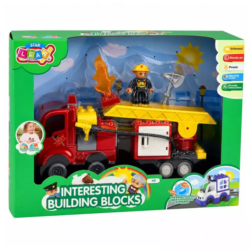 LEAN TOYS Feuerwehr motorisierter Feuerwehr-LKW Feuerwehrfigur Bausteine-Set
