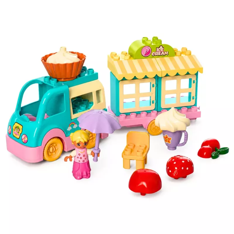 LEAN TOYS Ice Cream Shop Car mit motorisierter Mädchenfigur Desserts Bausteine-Set