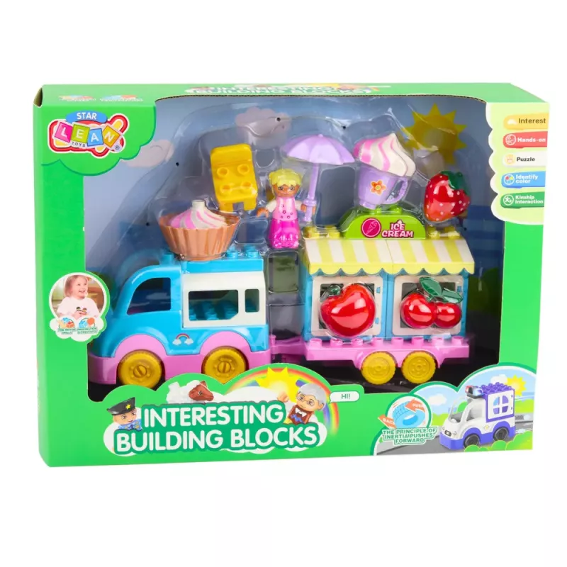 LEAN TOYS Ice Cream Shop Car mit motorisierter Mädchenfigur Desserts Bausteine-Set