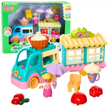 LEAN TOYS Ice Cream Shop Car mit motorisierter Mädchenfigur Desserts Bausteine-Set