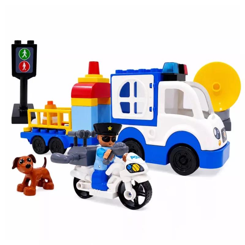 LEAN TOYS City Police Car Set mit motorisierten Bausteinen, Figuren, Zubehör