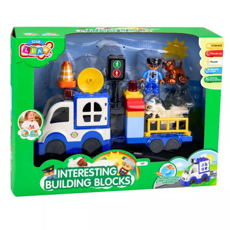 LEAN TOYS City Police Car Set mit motorisierten Bausteinen, Figuren, Zubehör