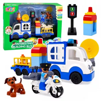 LEAN TOYS City Police Car Set mit motorisierten Bausteinen, Figuren, Zubehör