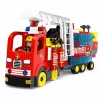 LEAN TOYS Klappbarer Feuerwehr-LKW Bauklötze-Set mit Feuerwehrfiguren, Licht & Sound, 94 Teile