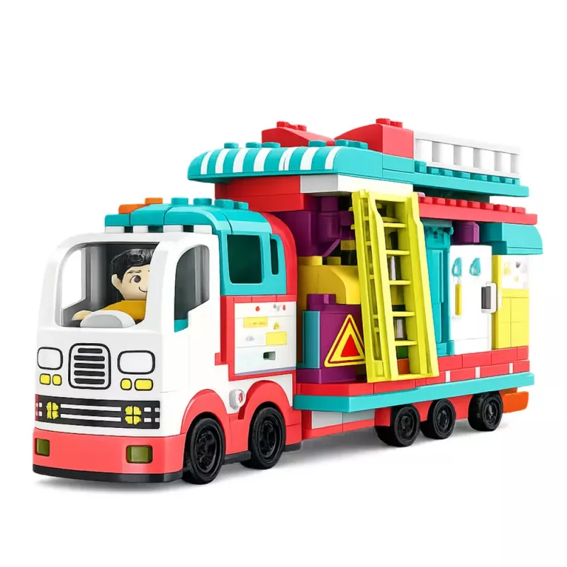 LEAN TOYS Faltwohnwagen Bausteine Figuren Lichter Geräusche 98 Teile