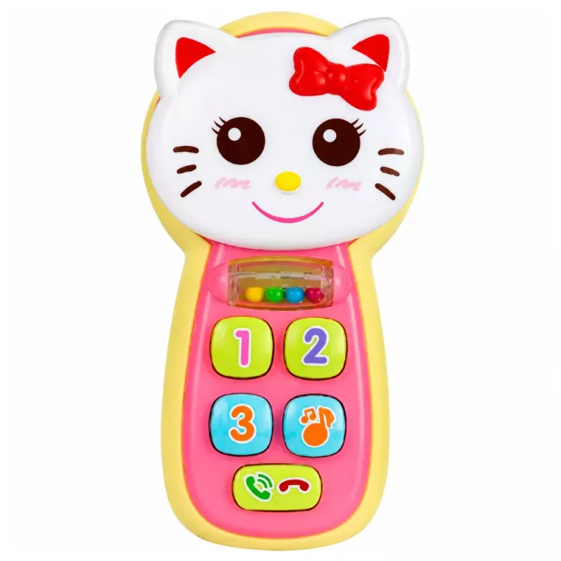LEAN TOYS Interaktives Baby-Telefon Katze Spiegel Rassel Licht Sound