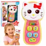 LEAN TOYS Interaktives Baby-Telefon Katze Spiegel Rassel Licht Sound