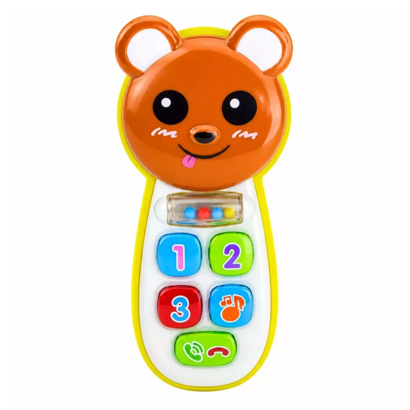LEAN TOYS Interaktives Baby-Telefon Teddybär mit Spiegel, Rassel, Lichtern und Geräuschen