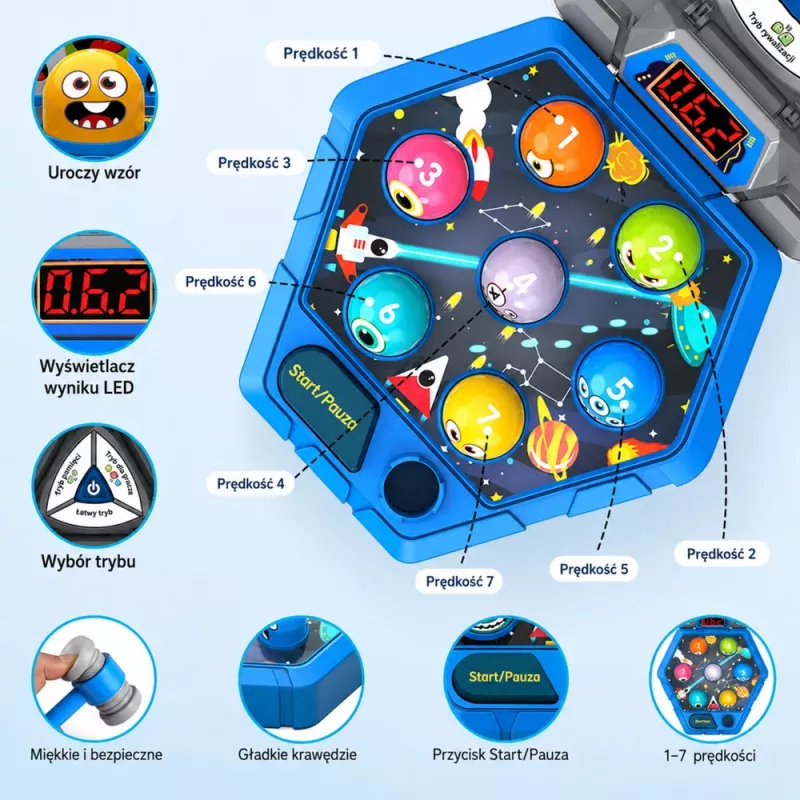 LEAN TOYS Whack-A-Mole Creatures Arcade Game für 3 Spieler, 3 Modi, leuchtende Hämmer