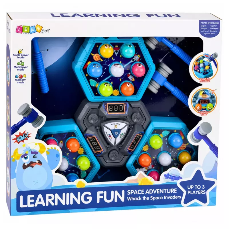 LEAN TOYS Whack-A-Mole Creatures Arcade Game für 3 Spieler, 3 Modi, leuchtende Hämmer