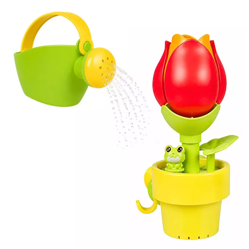 LEAN TOYS Badespielzeug Tulpen-Blumentopf Gießkanne Wasserfontäne