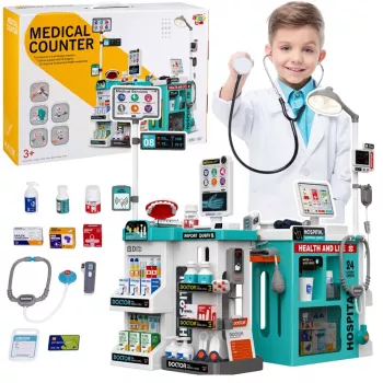LEAN TOYS Großes Arzt-Set mit Behandlungstisch, Licht & Sound, Zubehör, 77-teilig