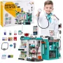 LEAN TOYS Großes Arzt-Set mit Behandlungstisch, Licht & Sound, Zubehör, 77-teilig