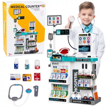 LEAN TOYS Großes Arzt-Set mit Behandlungstisch, Lichtern, Geräuschen und Zubehör, 61-teilig