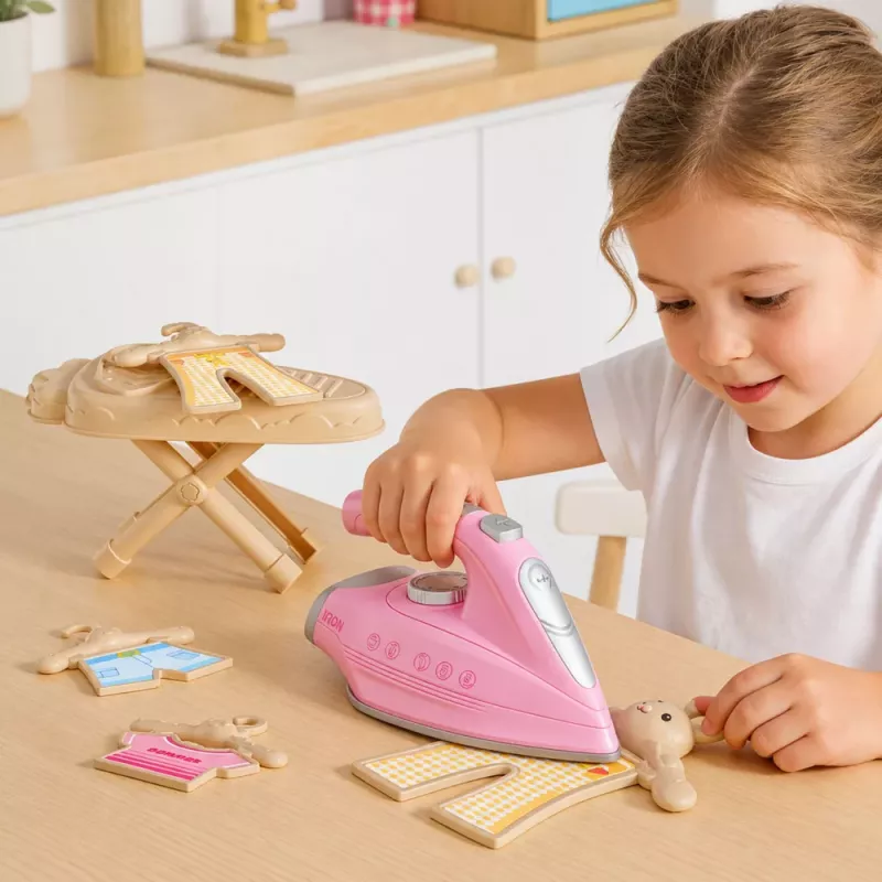 LEAN TOYS Bügelset mit Bügeleisen mit Vibration, Licht und Soundeffekten