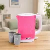 LEAN TOYS Kinder-Wasserkocher mit Tassen-Set, Kochgeräusche, Lichter, Pink