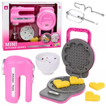 LEAN TOYS Küchenset Waffelmaschine Mixer mit auswechselbaren Aufsätzen Lichter Geräusche Pink