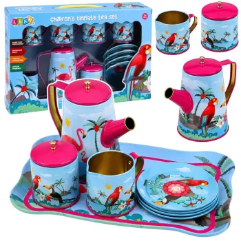 LEAN TOYS Teeservice mit Papageien, Metall, exotisches Muster, 12-teilig