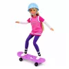 LEAN TOYS Anlily Puppe mit lila Skateboard, Helm und langem Sweatshirt-Set