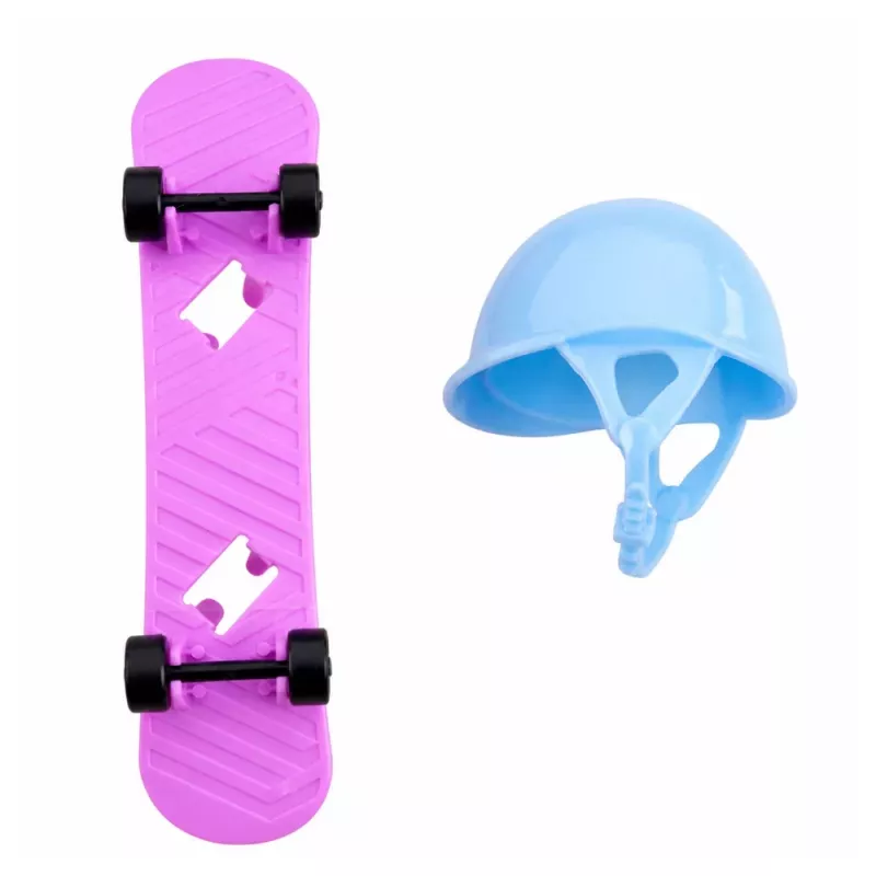 LEAN TOYS Anlily Puppe mit lila Skateboard, Helm und langem Sweatshirt-Set