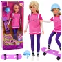 LEAN TOYS Anlily Puppe mit lila Skateboard, Helm und langem Sweatshirt-Set