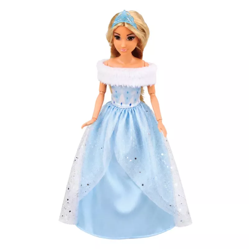 LEAN TOYS Anlily Puppe auf einem weißen Pferd Prinzessin in blauem Kleid Zubehör