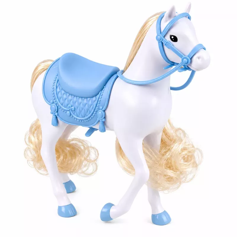 LEAN TOYS Anlily Puppe auf einem weißen Pferd Prinzessin in blauem Kleid Zubehör