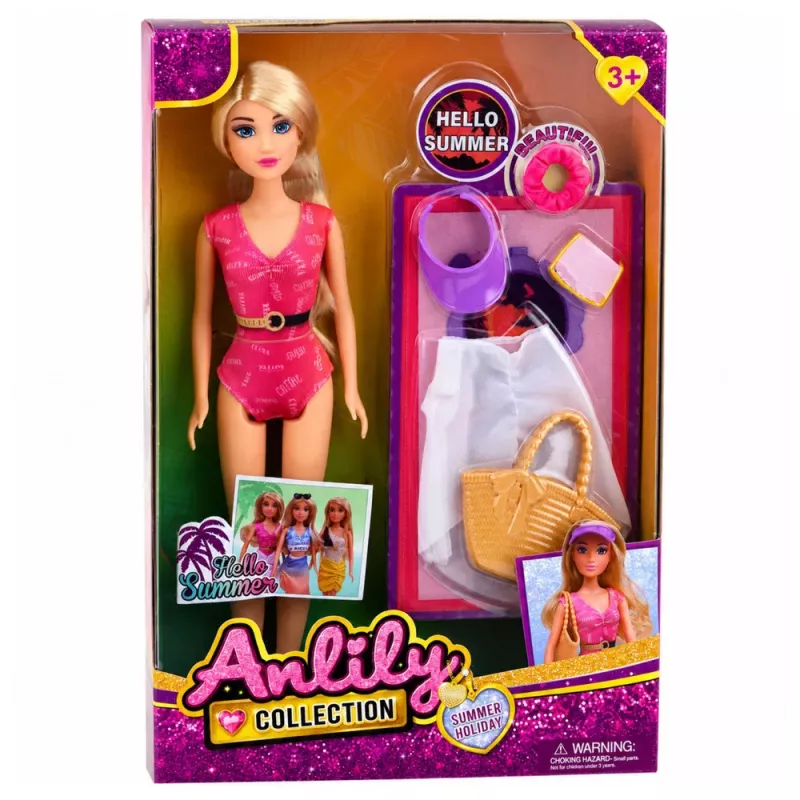 LEAN TOYS Anlily Puppe im Badeanzug mit Strandtasche und Zubehör-Set