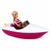 LEAN TOYS Anlily Puppe im Motorboot mit Hund, Schwimmweste, Surfbrett und Zubehör-Set