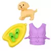 LEAN TOYS Anlily Puppe im Motorboot mit Hund, Schwimmweste, Surfbrett und Zubehör-Set