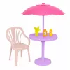 LEAN TOYS Anlily Puppe im gelben Kleid mit Kätzchen, Gartenmöbel, Sonnenschirm Zubehör