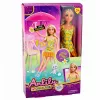 LEAN TOYS Anlily Puppe im gelben Kleid mit Kätzchen, Gartenmöbel, Sonnenschirm Zubehör