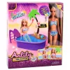 LEAN TOYS Anlily Puppe im Pool mit Rutsche Palme Strandzubehör Set