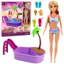 LEAN TOYS Anlily Puppe im Pool mit Rutsche Palme Strandzubehör Set