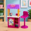 LEAN TOYS Anlily Puppe Verkäuferin mit Getränke- und Snackstand Zubehörset