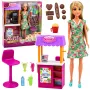 LEAN TOYS Anlily Puppe Verkäuferin mit Getränke- und Snackstand Zubehörset