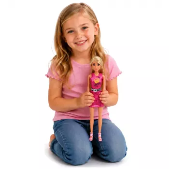 LEAN TOYS Anlily Puppe in rosa Kleid, Handtasche, Schmuck, Accessoires Set