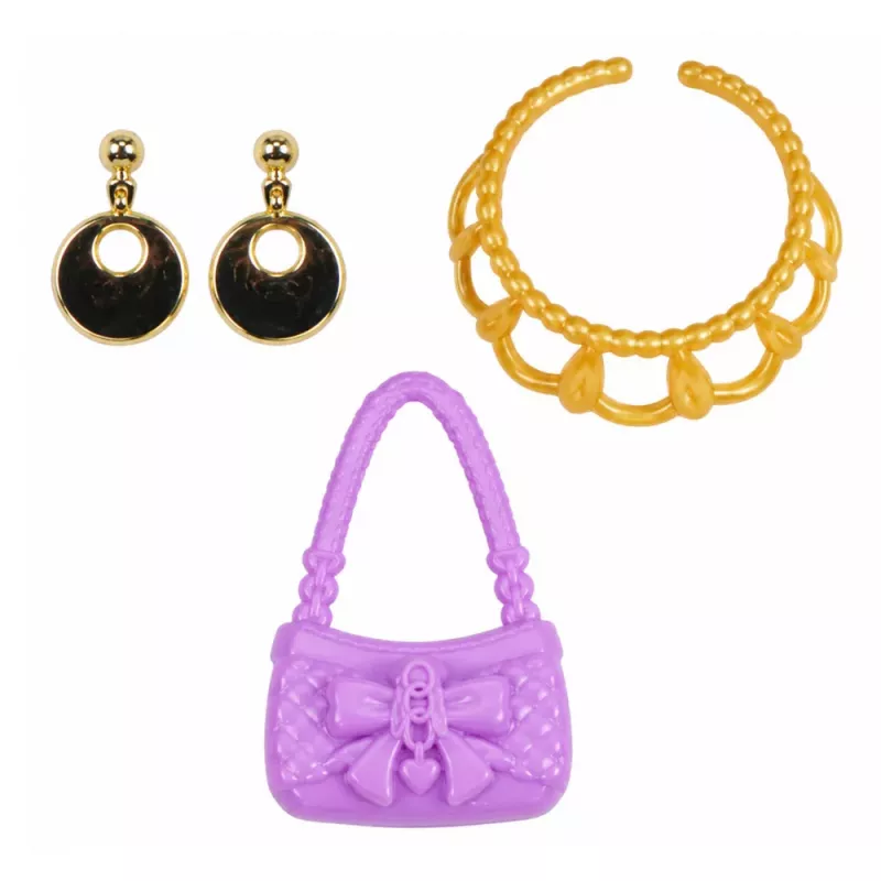 LEAN TOYS Anlily Puppe in rosa Kleid, Handtasche, Schmuck, Accessoires Set