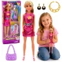 LEAN TOYS Anlily Puppe in rosa Kleid, Handtasche, Schmuck, Accessoires Set