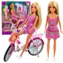 LEAN TOYS Anlily Puppe im rosa Kleid mit Fahrrad und Babysitz Set